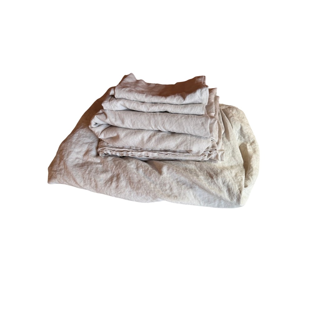 Quince 100% Linen Sheet Set Queen Sand Beige European Linen 4 Piece Bedding